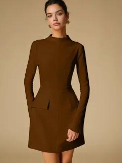 Clearance Minimalist Plain Mock Neck Dress White Dresses|Black Dresses