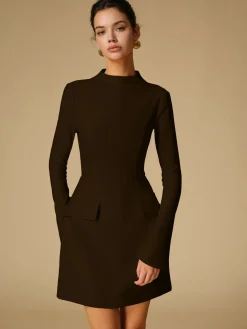 Clearance Minimalist Plain Mock Neck Dress White Dresses|Black Dresses