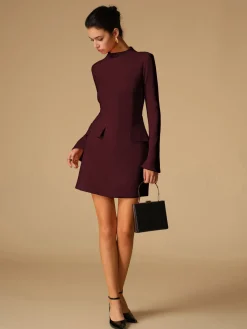 Clearance Minimalist Plain Mock Neck Dress White Dresses|Black Dresses