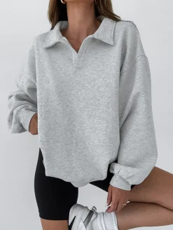 Sale Minimalist Plain Polo Sweatshirt Sweatshirts & Hoodies|Tops