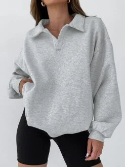 Sale Minimalist Plain Polo Sweatshirt Sweatshirts & Hoodies|Tops