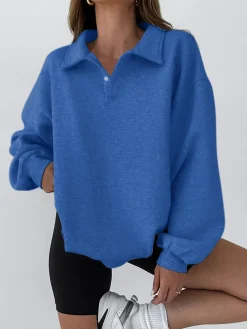 New Minimalist Plain Polo Sweatshirt Sweatshirts & Hoodies|Tops