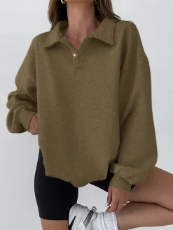 New Minimalist Plain Polo Sweatshirt Sweatshirts & Hoodies|Tops