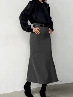 Outlet Minimalist Plain Skirt Without Belt Skirts|Bottoms