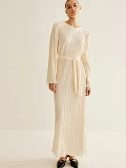 Best Minimalist Plisse Ruffle Belted Dress White Dresses|Casual Dresses