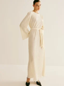 Best Minimalist Plisse Ruffle Belted Dress White Dresses|Casual Dresses