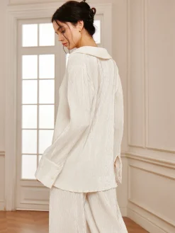 Minimalist Plisse Soft Polo Shirt Long Sleeve Sets|Blouses & Shirts