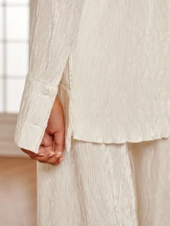 Minimalist Plisse Soft Polo Shirt Long Sleeve Sets|Blouses & Shirts