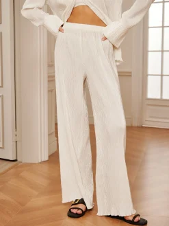 Discount Minimalist  Plisse Wide Leg Pants Long Sleeve Sets|Wide Leg