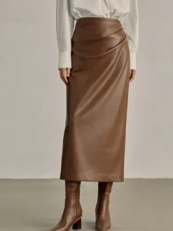 Hot Minimalist PU Leather Skirt Skirts|Bottoms