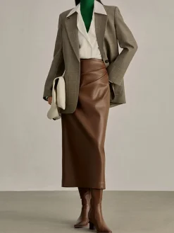 Hot Minimalist PU Leather Skirt Skirts|Bottoms