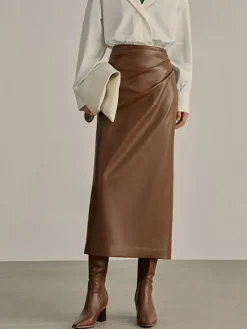Hot Minimalist PU Leather Skirt Skirts|Bottoms