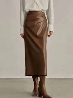 Hot Minimalist PU Leather Skirt Skirts|Bottoms