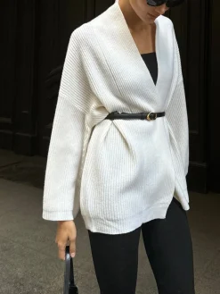 Outlet Minimalist Ribbed Belted Cardigan Cardigans|Sweaters & Cardigans