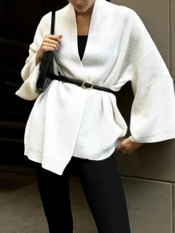 Outlet Minimalist Ribbed Belted Cardigan Cardigans|Sweaters & Cardigans