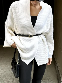 Outlet Minimalist Ribbed Belted Cardigan Cardigans|Sweaters & Cardigans
