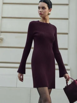 Minimalist Ribbed Sweater Short Dress Sweater Dresses|Work Dresses