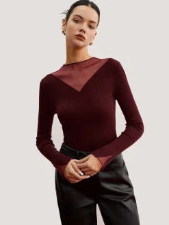 Discount Minimalist Sheer Ribbed Stretch Sweater Sweater Tops|Sweaters & Cardigans