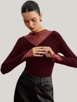 Discount Minimalist Sheer Ribbed Stretch Sweater Sweater Tops|Sweaters & Cardigans