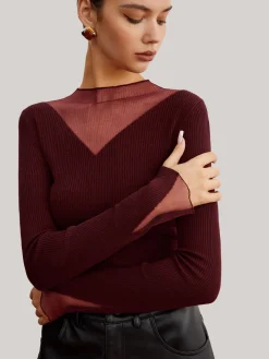 Discount Minimalist Sheer Ribbed Stretch Sweater Sweater Tops|Sweaters & Cardigans