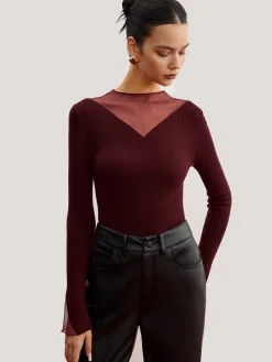 Discount Minimalist Sheer Ribbed Stretch Sweater Sweater Tops|Sweaters & Cardigans
