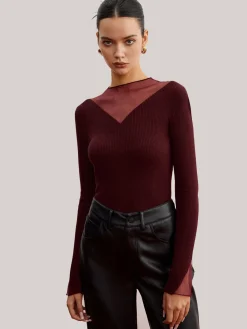 Discount Minimalist Sheer Ribbed Stretch Sweater Sweater Tops|Sweaters & Cardigans