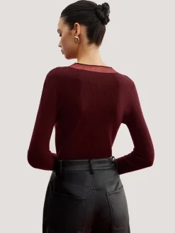 Discount Minimalist Sheer Ribbed Stretch Sweater Sweater Tops|Sweaters & Cardigans