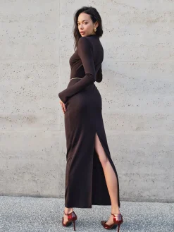 Sale Minimalist Slim Long Dress Without Belt Black Dresses|Casual Dresses