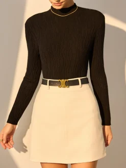 Hot Minimalist Slim Plisse Knit Top Sweater Tops|Sweaters & Cardigans