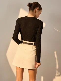 Hot Minimalist Slim Plisse Knit Top Sweater Tops|Sweaters & Cardigans