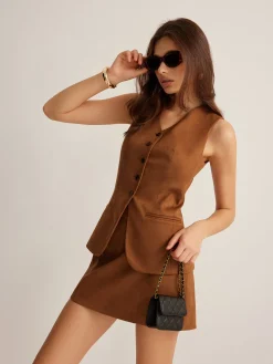 Clearance Minimalist Suede Mini Skirt Skirts|Matching Sets