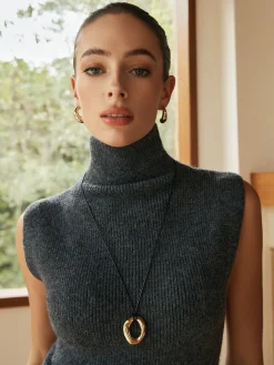 New Minimalist Turtleneck Sleeveless Skirt Set Skirt Sets|Long Sleeve Sets