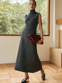 New Minimalist Turtleneck Sleeveless Skirt Set Skirt Sets|Long Sleeve Sets