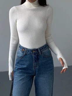 Best Minimalist Turtleneck Slim Knit Top Sweater Tops|Sweaters & Cardigans