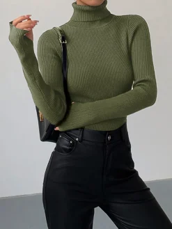 Best Minimalist Turtleneck Slim Knit Top Sweater Tops|Sweaters & Cardigans