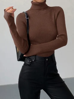 Best Minimalist Turtleneck Slim Knit Top Sweater Tops|Sweaters & Cardigans