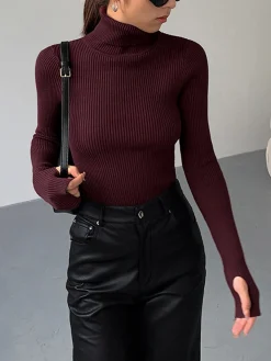 Best Minimalist Turtleneck Slim Knit Top Sweater Tops|Sweaters & Cardigans