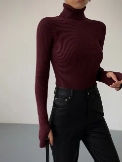 Best Minimalist Turtleneck Slim Knit Top Sweater Tops|Sweaters & Cardigans