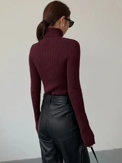 Best Minimalist Turtleneck Slim Knit Top Sweater Tops|Sweaters & Cardigans