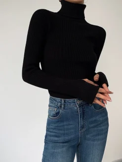 Best Minimalist Turtleneck Slim Knit Top Sweater Tops|Sweaters & Cardigans