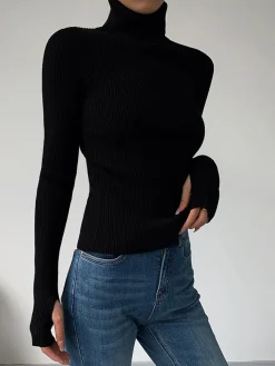 Best Minimalist Turtleneck Slim Knit Top Sweater Tops|Sweaters & Cardigans