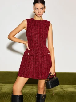 Clearance Minimalist Tweed Tank Short Dress Wedding Guest Dresses|Dresses