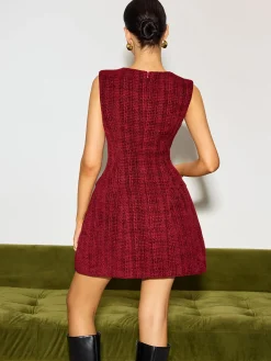 Clearance Minimalist Tweed Tank Short Dress Wedding Guest Dresses|Dresses