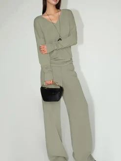 Hot Minimalist V-Neck Draped Top T-shirts|Tops