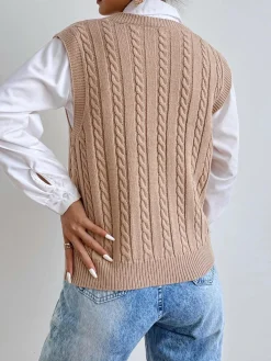 Hot Minimalist V-Neck Twist Vest Sweater Vests|Sweaters & Cardigans