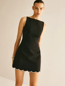 Online Minimalist Wave Trim Tank Dress Black Dresses|Casual Dresses