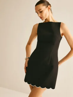 Online Minimalist Wave Trim Tank Dress Black Dresses|Casual Dresses