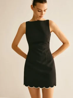 Online Minimalist Wave Trim Tank Dress Black Dresses|Casual Dresses