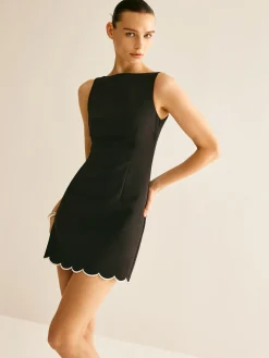 Online Minimalist Wave Trim Tank Dress Black Dresses|Casual Dresses