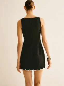 Online Minimalist Wave Trim Tank Dress Black Dresses|Casual Dresses